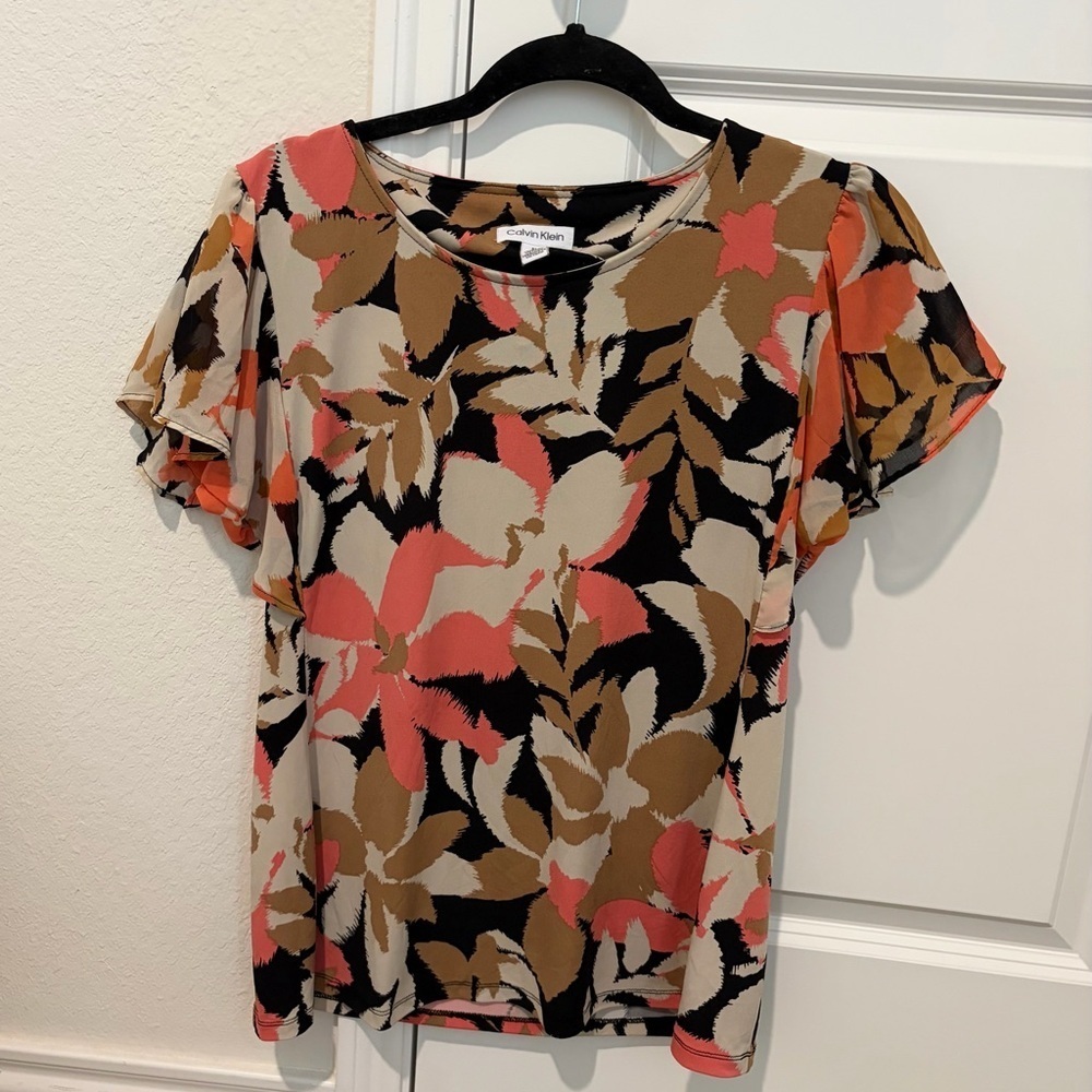 Calvin Klein Multicolor Leaf Print Short Sleeve Top